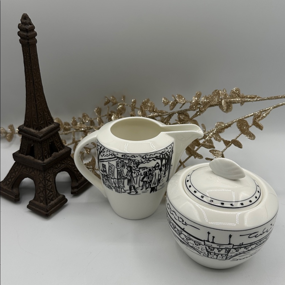 🕶️ HP! Mikasa Paris France Creamer and Sugar. Parisian Scenes - Picture 12 of 15
